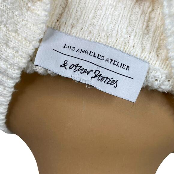 & Other Stories V-Cut Knit Jumper White Ribbed Raglan Pullover Sweater SZ L - Picture 12 of 13